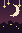 A crescent moon over rooftops